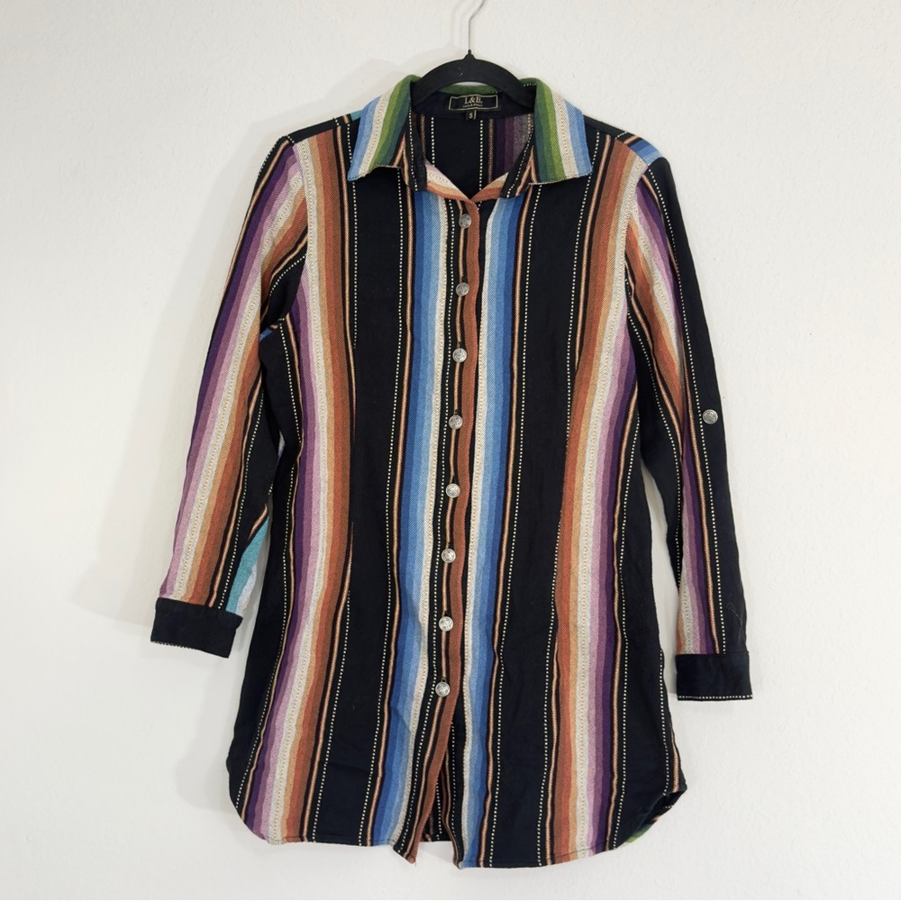 L&B (Lucky & Blessed) Serape-print Button Up Tunic Cowboy Rodeo Shirt, Southwest